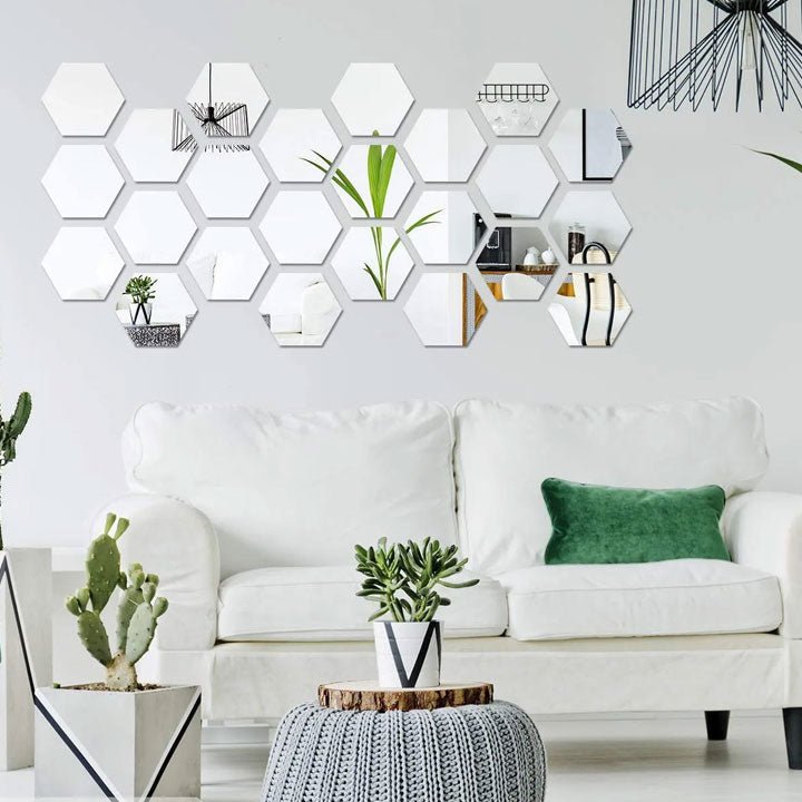 3D Hexagon Mirror Wall Stickers – Acrylic DIY Wall Decor (12/24 PCS) | Modern Home Decor Pakistan - Home Decor by Maryum