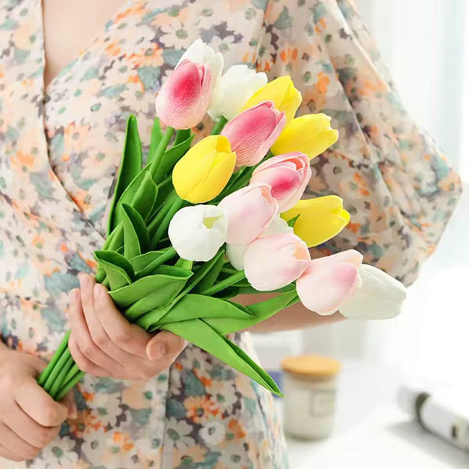 10Pcs Artificial Tulip Flowers – Real Touch Artificial Tulips for Vase, Wedding Decor, DIY Bouquet & Home Decoration