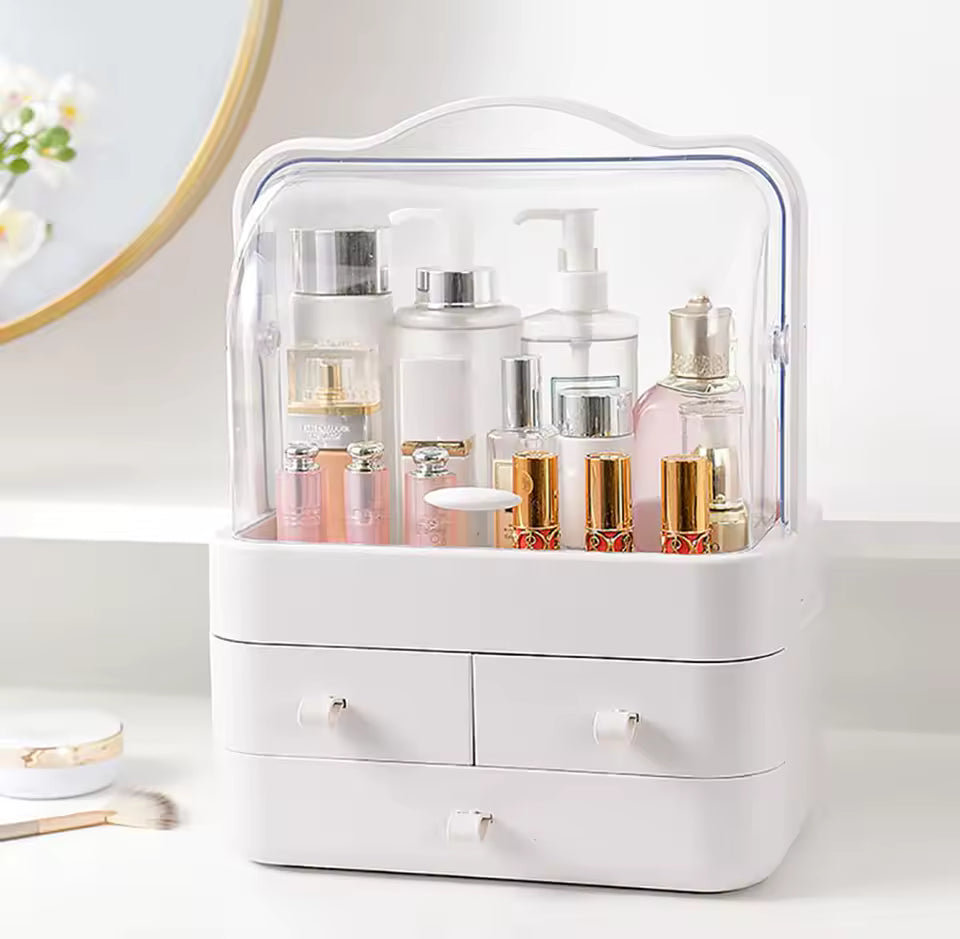 Cosmetic Organizer with Lid & Drawer – Dustproof Makeup Storage Box | Home Decor Items In Pakistan