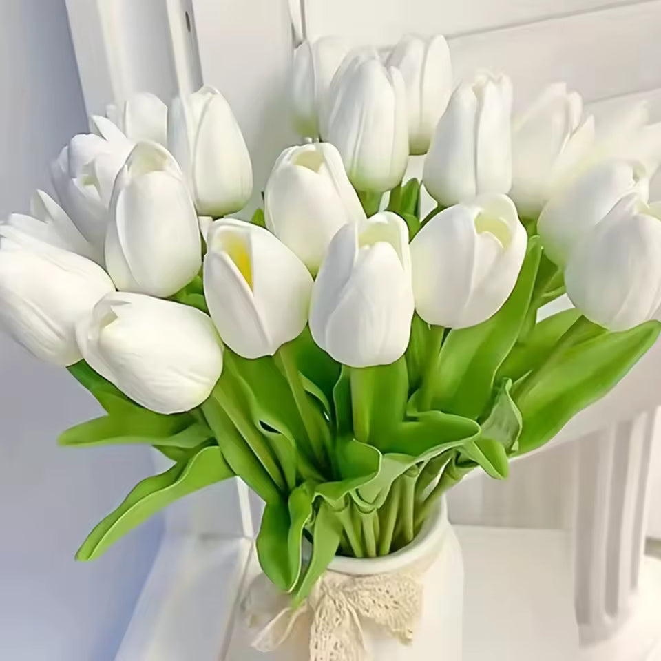 10Pcs Artificial Tulip Flowers – Real Touch Artificial Tulips for Vase, Wedding Decor, DIY Bouquet & Home Decoration