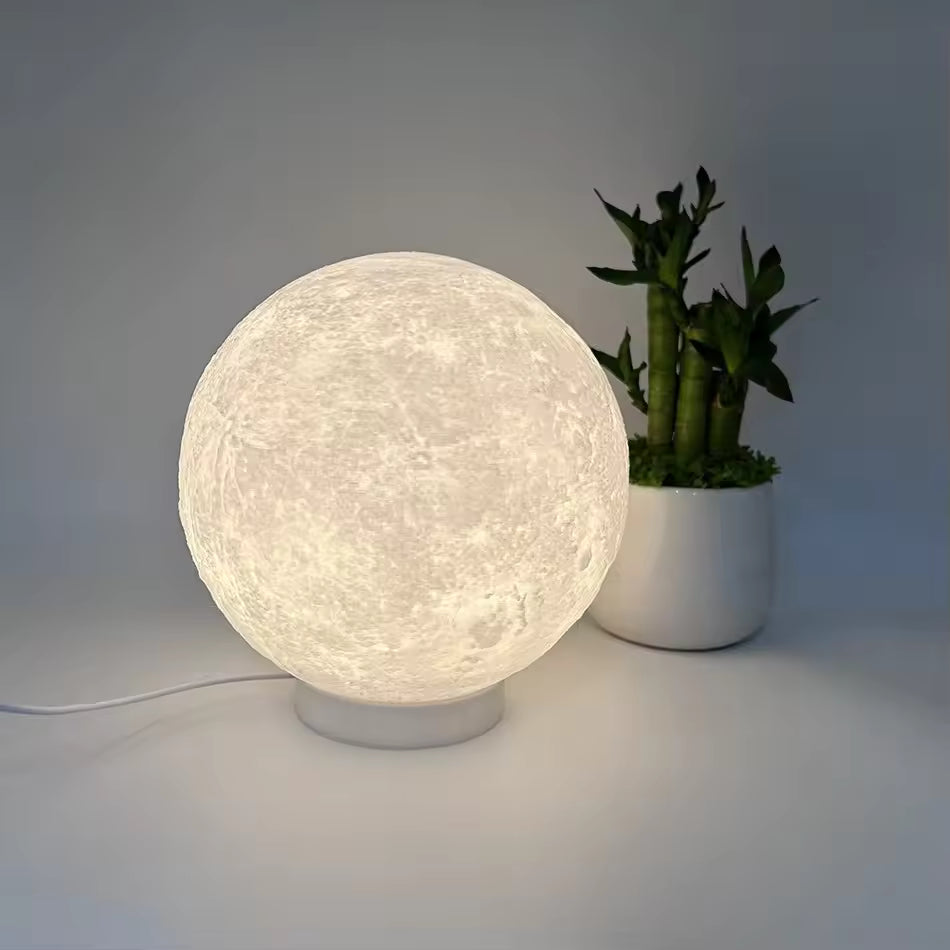 3D Printed Moon Lamp 18cm – Dimmable 3-Color Night Light, USB Powered Atmosphere Lamp for Bedroom & Decor