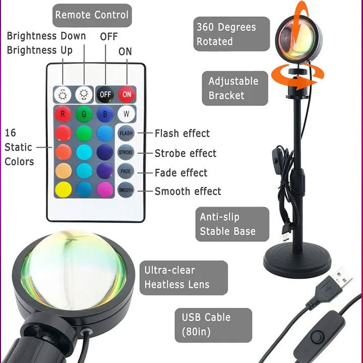 Sunset Projection Lamp RGB 16 Colors – Aesthetic Room Light with Remote | TikTok Viral Lamp Pakistan - Home Decor by Maryum