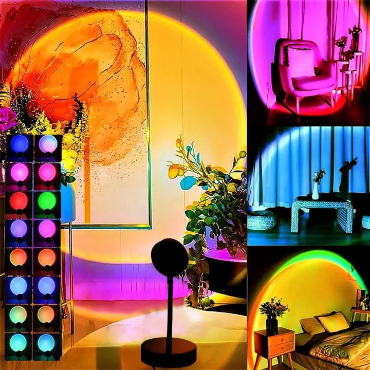 Sunset Projection Lamp RGB 16 Colors – Aesthetic Room Light with Remote | TikTok Viral Lamp Pakistan - Home Decor by Maryum