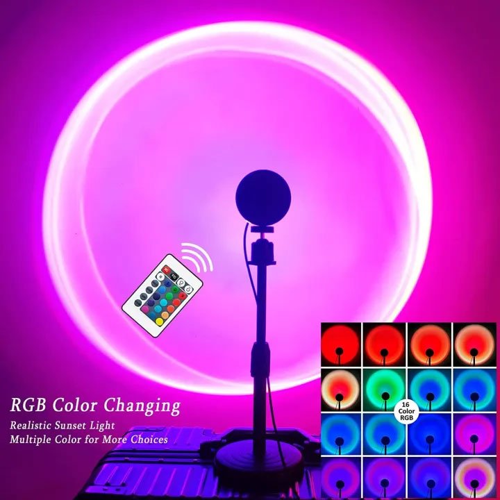 Sunset Projection Lamp RGB 16 Colors – Aesthetic Room Light with Remote | TikTok Viral Lamp Pakistan - Home Decor by Maryum